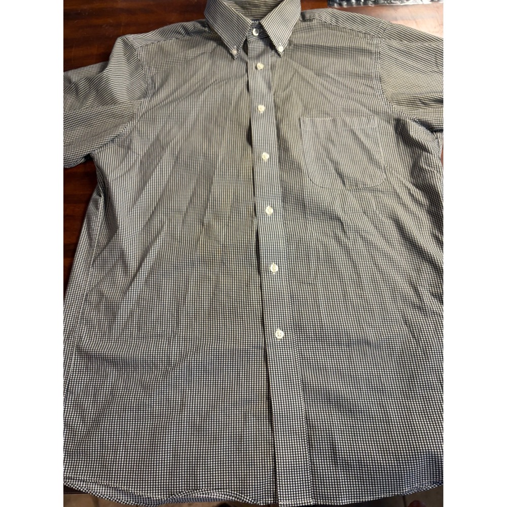 Chaps Mens Regular Fit Shirt Black White Gingham Micro Check Stretch WrinkleFree